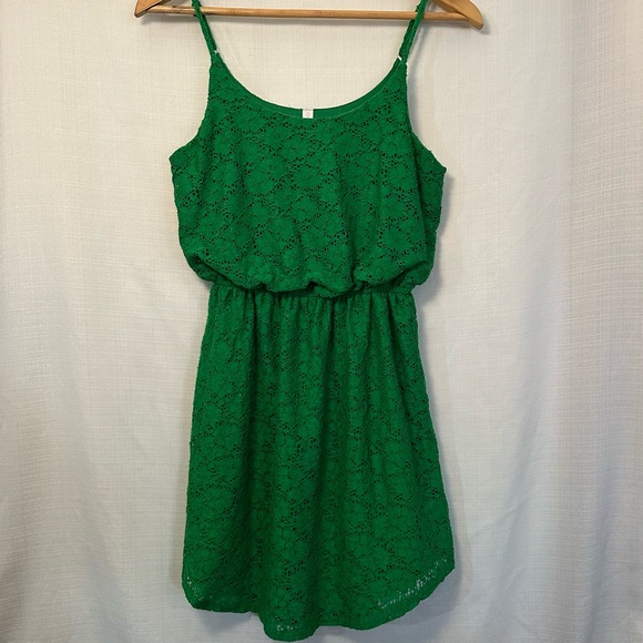 Xhilaration Emerald Green Floral Lace Elastic Waist Dress Size Small - Picture 8 of 15